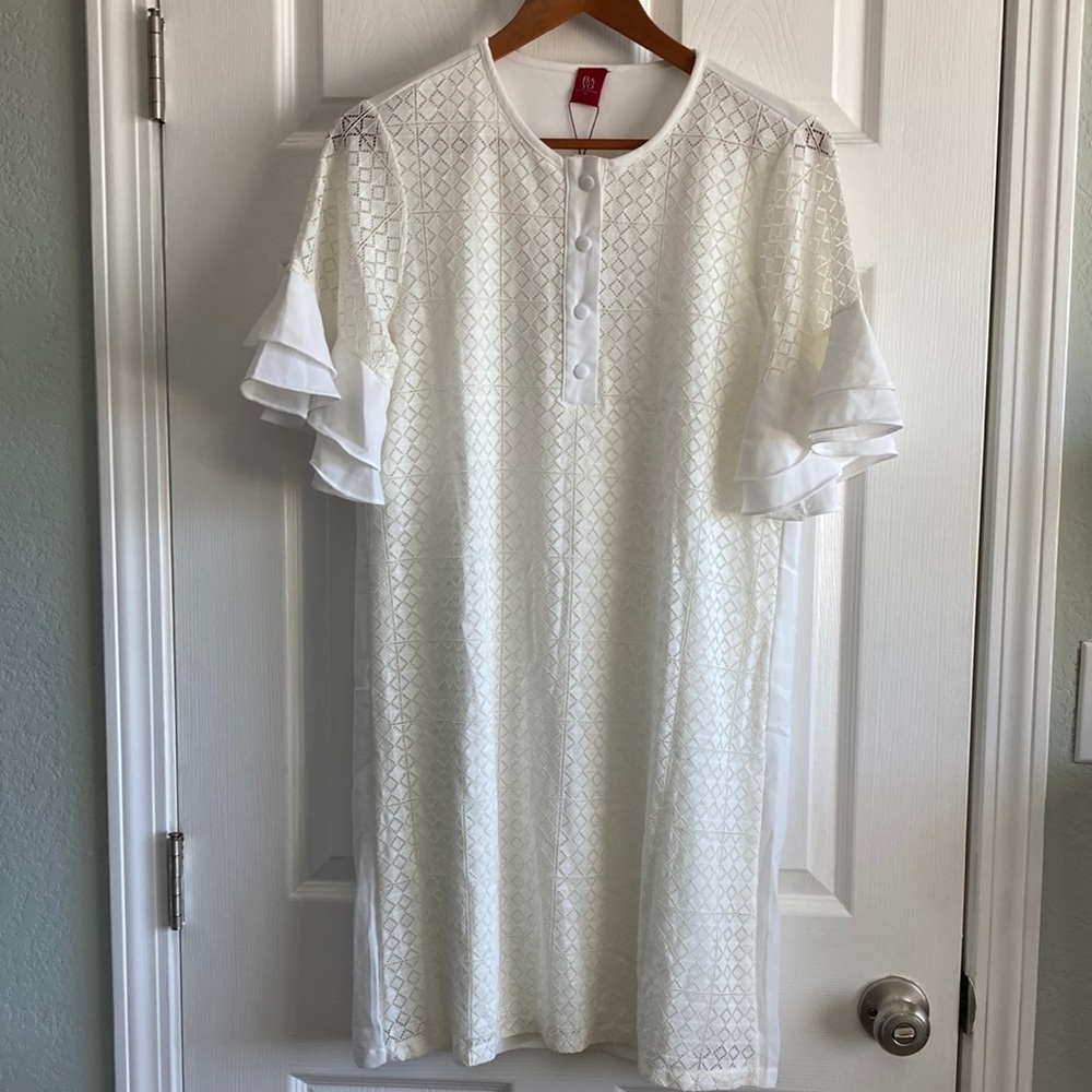 White Lace Dress Ruffle Sleeves Large Women’s